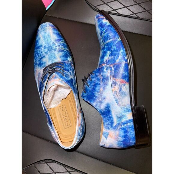 Thatcher Finch Blue Marble Leather Luxury Dress Shoes Men\'s 7 Modern Oxford New